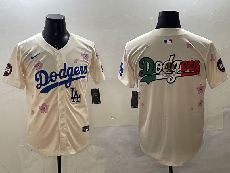 Men Los Angeles Dodgers Blank Cream Sakura Edition 2025 Nike MLB Jersey style 12->los angeles dodgers->MLB Jersey